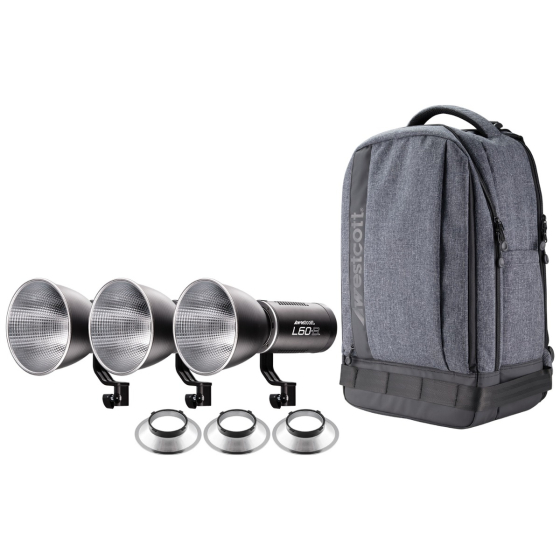 WESTCOTT L60-B Bi-Color COB LED Backpack Kit - 3 Lights