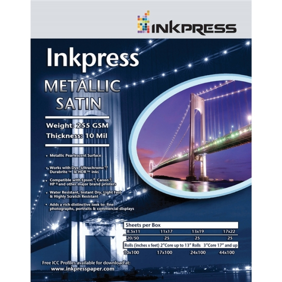 INKPRESS Metallic Satin Paper 10"x100' roll 255gsm