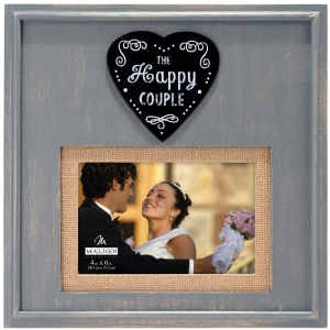 MALDEN "The Happy Couple" Gray Wood w/ Burlap Mat 4"x6" / 5"x7" Frame