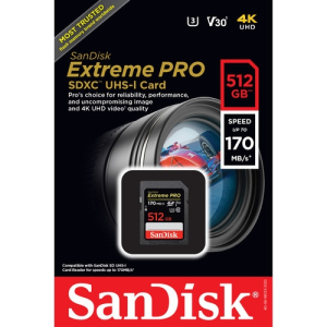 SANDISK 512gb Extreme Pro SDXC UHS1 170MB/s read; 90MB/s write Cl10 U3