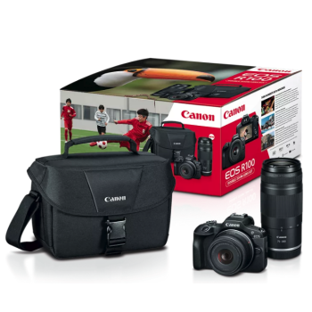 Canon EOS R100 Double Zoom Lens Kit (18-45mm, 75-300mm Lenses, & Bag)