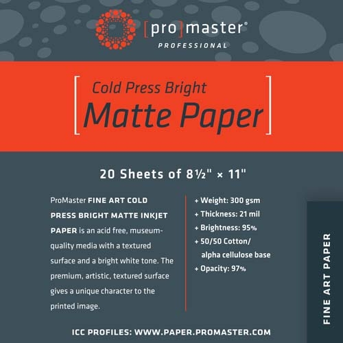 PhotoImage Fine Art Cold Press Bright Matte Paper 8.5"x11" 20 Sht
