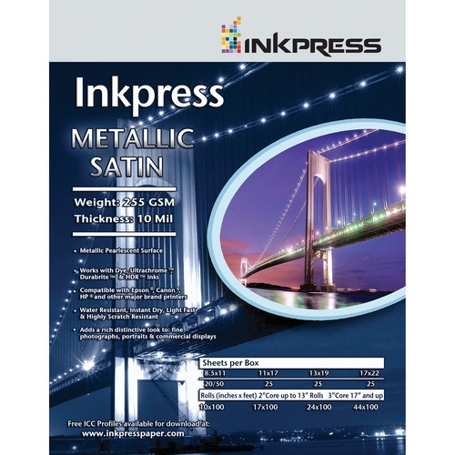 INKPRESS Metallic Satin Paper 5"x7" 50 sheets 255gsm