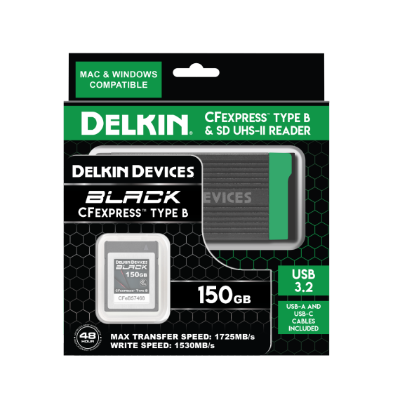 DELKIN BLACK CFExpress Type B Card and Reader Bundle - 150GB