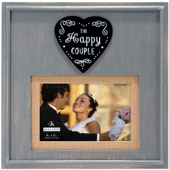 MALDEN "The Happy Couple" Gray Wood w/ Burlap Mat 4"x6" / 5"x7" Frame