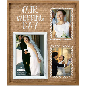 MALDEN "Our Wedding Day" 3-Opening Wood w/ Burlap Frame