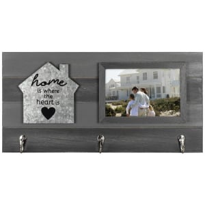 MALDEN "Home is Where the Heart Is" 4"x6" Frame with 3 Hanging Hooks