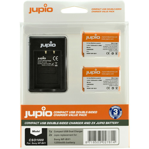 JUPIO Value Pack: 2xNP-BX1 Batteries + USB Charger
